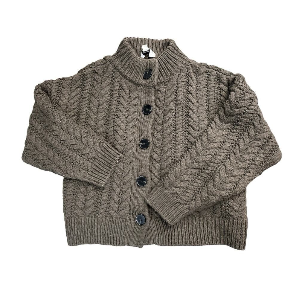 Something Navy Small Cable Knit Brown Long Sleeve Sweater Cardigan Rust Crew